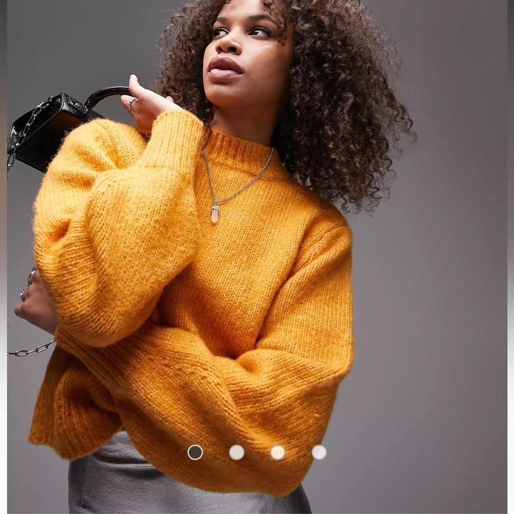 Topshop Tall knitted crew neck sweater in orange - Picture 2 of 8